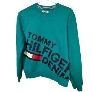 Vintage 90s Teal Blue Green Tommy Hilfiger Pullover High End Women’s Hoodie MINT